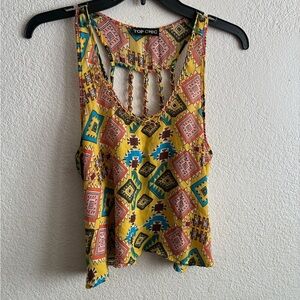 Top Chick Women's Chain Straps Yellow Geometric Pattern Tank Top